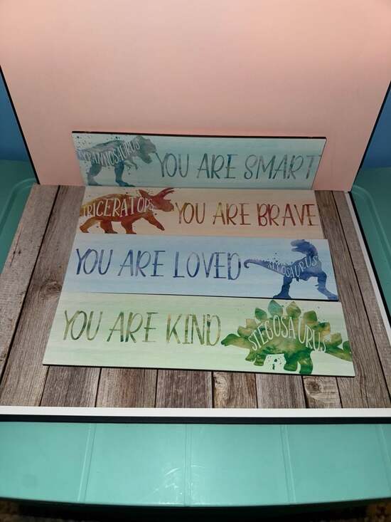 Yalikop Other - Set of 4 Dinosaur Inspirational Wooden Wall Art Plaque Decor for Kids Room